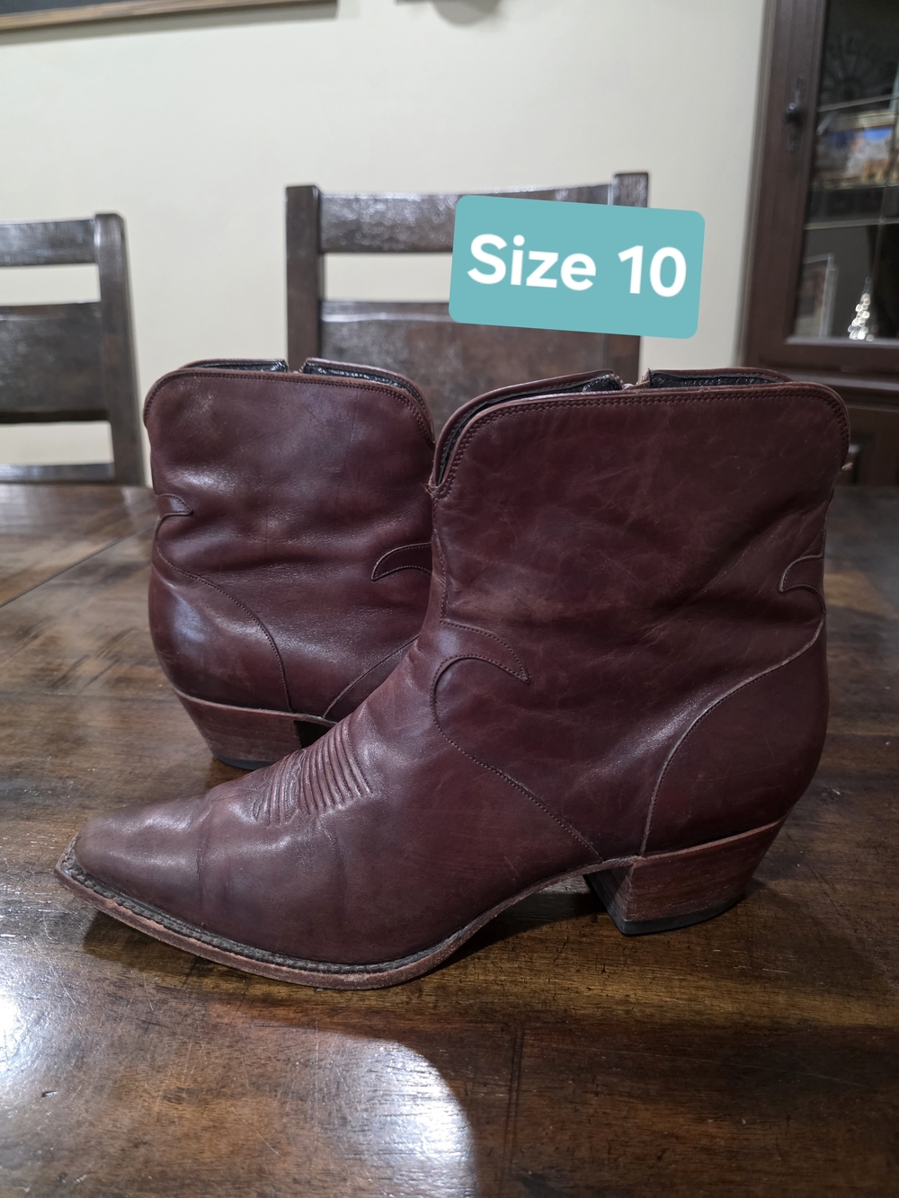 Women's Vintage Dark Brown Leather CHARLIE 1 HORSE Ankle Booties with Low Heel
